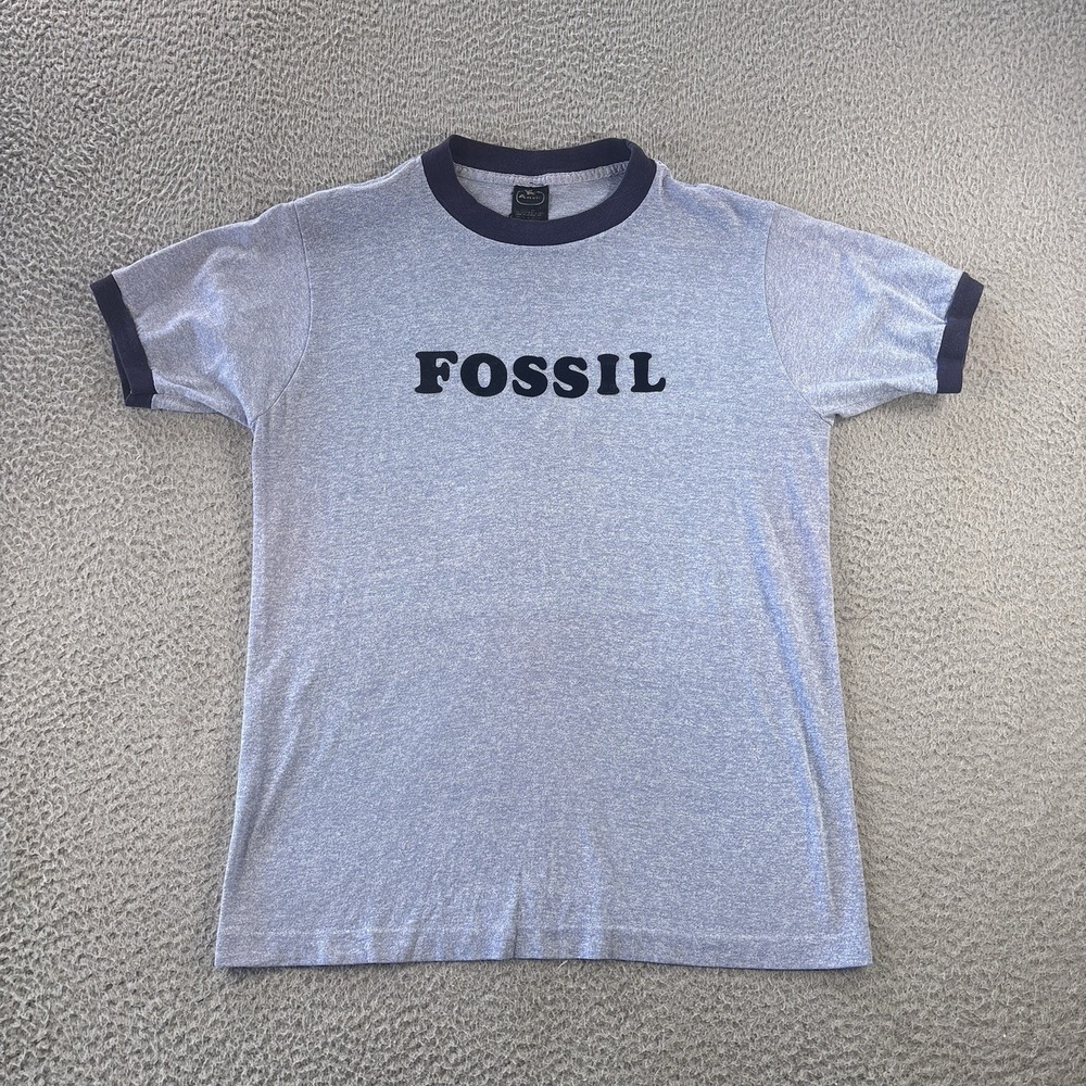 Vintage 80s Anvil T Shirt Mens L Flocked Print Single Stitch Ringer 2 Sided USA